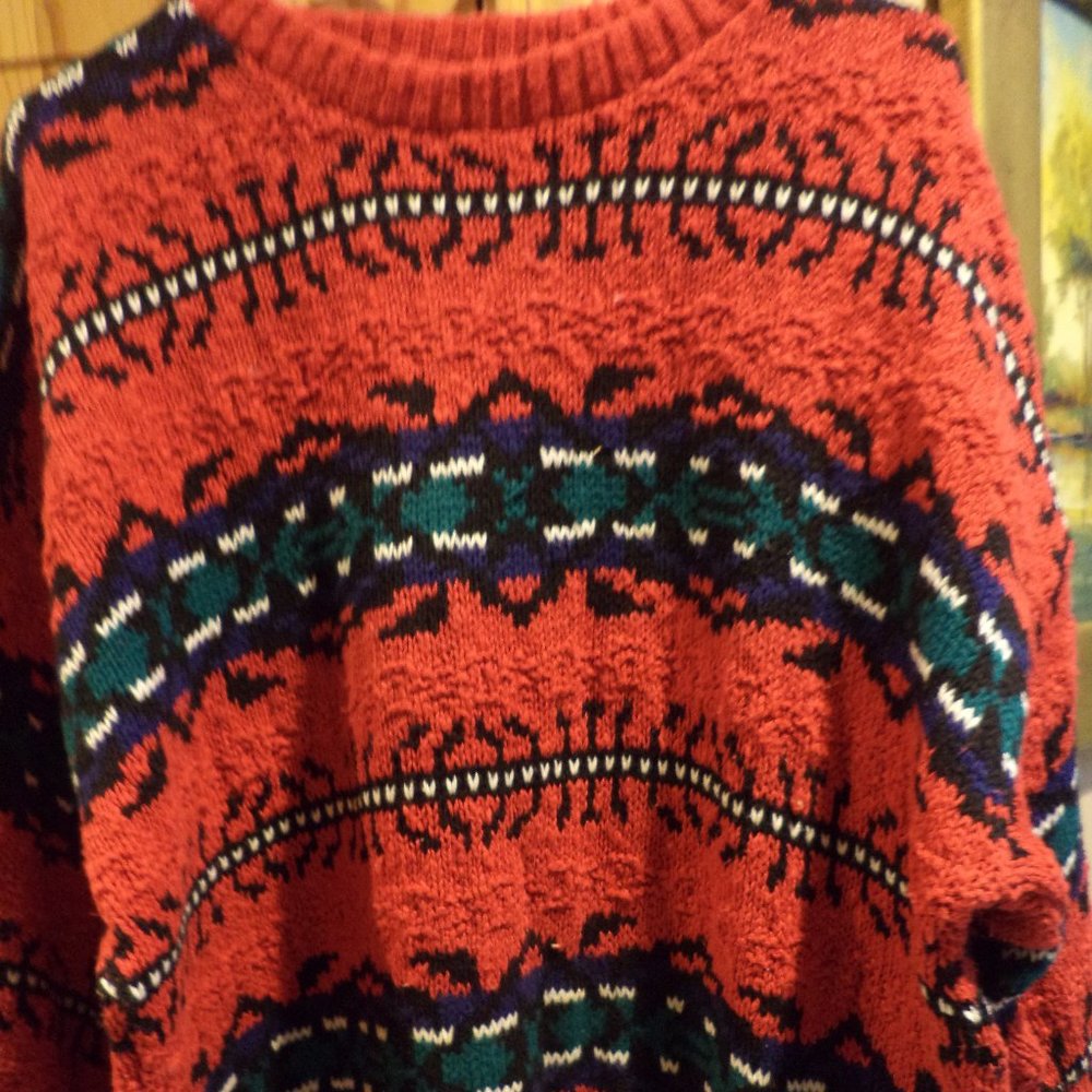 Lake Harmony Rowing Club Ski Sweater~Red, Blue -XL